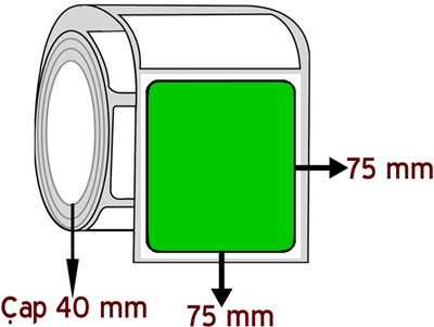 Yeşil Renkli 75 mm x 75 mm ÇAP 40 mm Barkod Etiketi ( 10 Rulodur )