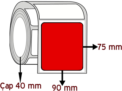  Kırmızı Renkli 90 mm x 75 mm ÇAP 40 mm Barkod Etiketi ( 10 Rulodur )
