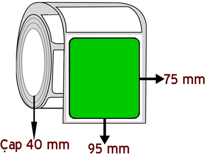 Yeşil Renkli 95 mm x 75 mm ÇAP 40 mm Barkod Etiketi ( 10 Rulodur )