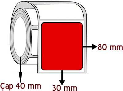  Kırmızı Renkli 30 mm x 80 mm ÇAP 40 mm Barkod Etiketi ( 10 Rulodur )