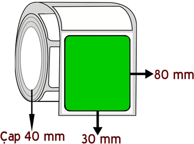 Yeşil Renkli 30 mm x 80 mm ÇAP 40 mm Barkod Etiketi ( 10 Rulodur )