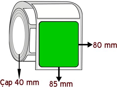 Yeşil Renkli 85 mm x 80 mm ÇAP 40 mm Barkod Etiketi ( 10 Rulodur )