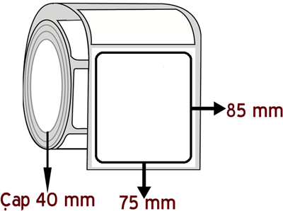 Termal Nonperm 75 mm x 85 mm ÇAP 40 mm Barkod Etiketi ( 10 Rulodur )