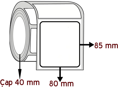 Silver Mat 80 mm x 85 mm ÇAP 40 mm Barkod Etiketi ( 10 Rulodur )