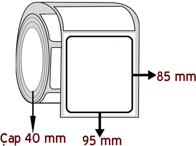 Opak PP 95 mm x 85 mm ÇAP 40 mm Barkod Etiketi ( 10 Rulodur )