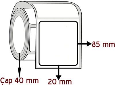 Silver Mat 20 mm x 85 mm ÇAP 40 mm Barkod Etiketi ( 10 Rulodur )