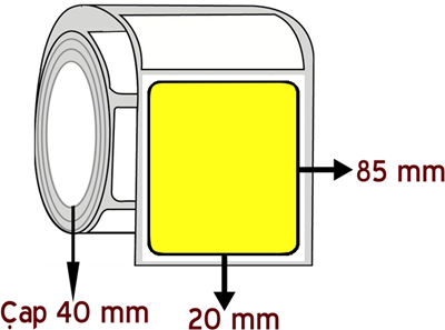 Sarı Renkli 20 mm x 85 mm ÇAP 40 mm Barkod Etiketi ( 10 Rulodur )