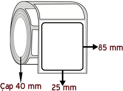 Silver Mat 25 mm x 85 mm ÇAP 40 mm Barkod Etiketi ( 10 Rulodur )