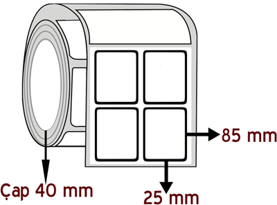 Silver Mat 25 mm x 85 mm YY 2'li ÇAP 40 mm Barkod Etiketi ( 10 Rulodur )