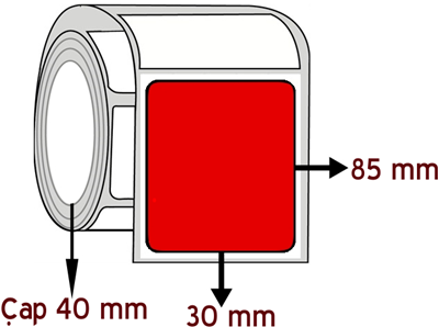  Kırmızı Renkli 30 mm x 85 mm ÇAP 40 mm Barkod Etiketi ( 10 Rulodur )