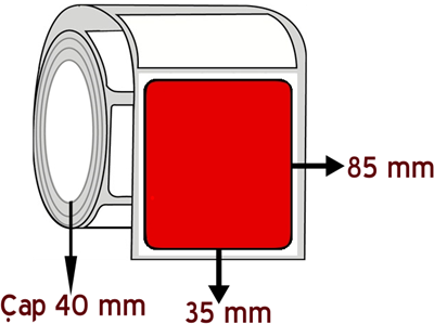  Kırmızı Renkli 35 mm x 85 mm ÇAP 40 mm Barkod Etiketi ( 10 Rulodur )