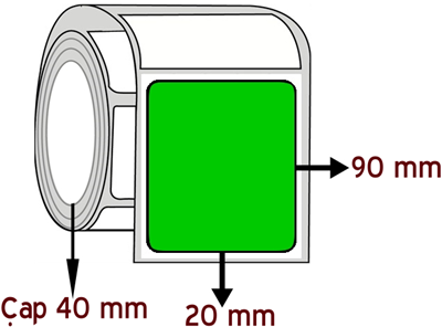 Yeşil Renkli 20 mm x 90 mm ÇAP 40 mm Barkod Etiketi ( 10 Rulodur )