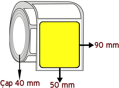 Sarı Renkli 50 mm x 90 mm ÇAP 40 mm Barkod Etiketi ( 10 Rulodur )