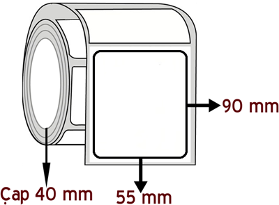 Lamine Termal 55 mm x 90 mm ÇAP 40 mm Barkod Etiketi ( 10 Rulodur )