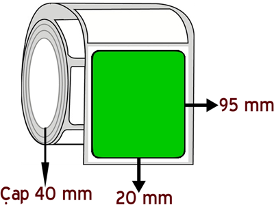 Yeşil Renkli 20 mm x 95 mm ÇAP 40 mm Barkod Etiketi ( 10 Rulodur )