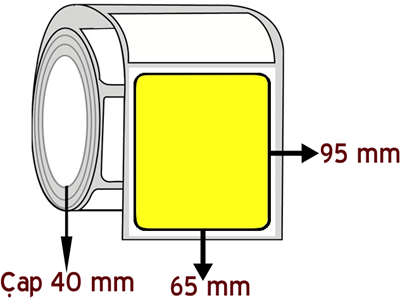 Sarı Renkli 65 mm x 95 mm ÇAP 40 mm Barkod Etiketi ( 10 Rulodur )