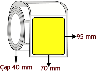 Sarı Renkli 70 mm x 95 mm ÇAP 40 mm Barkod Etiketi ( 10 Rulodur )