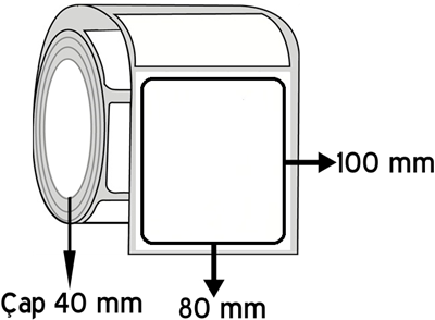 Kuşe 80 mm x 100 mm ÇAP 40 mm Barkod Etiketi ( 10 Rulodur )
