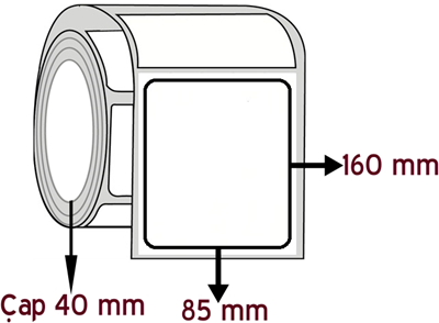 Kuşe 85 mm x 160 mm ÇAP 40 mm Barkod Etiketi ( 10 Rulodur )