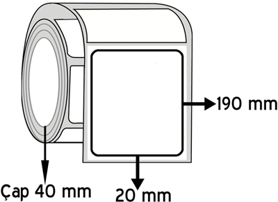 Opak PP 20 mm x 190 mm ÇAP 40 mm Barkod Etiketi ( 20 Rulodur )