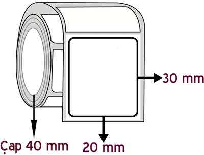 Vellum 20 mm x 30 mm ÇAP 40 mm Barkod Etiketi ( 30 Rulodur )