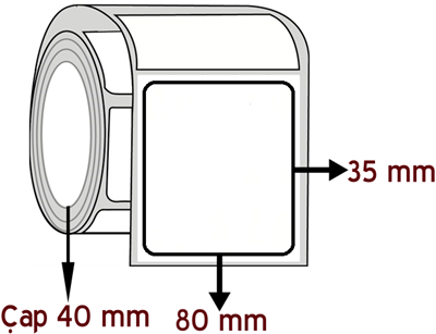 Kuşe 80 mm x 35 mm ÇAP 40 mm Barkod Etiketi ( 10 Rulodur )