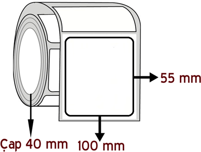 Opak PP 100 mm x 55 mm ÇAP 40 mm Barkod Etiketi ( 10 Rulodur )
