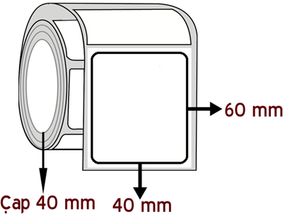 Kuşe 40 mm x 60 mm ÇAP 40 mm Barkod Etiketi ( 20 Rulodur )