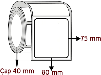 Kuşe 80 mm x 75 mm ÇAP 40 mm Barkod Etiketi ( 10 Rulodur )